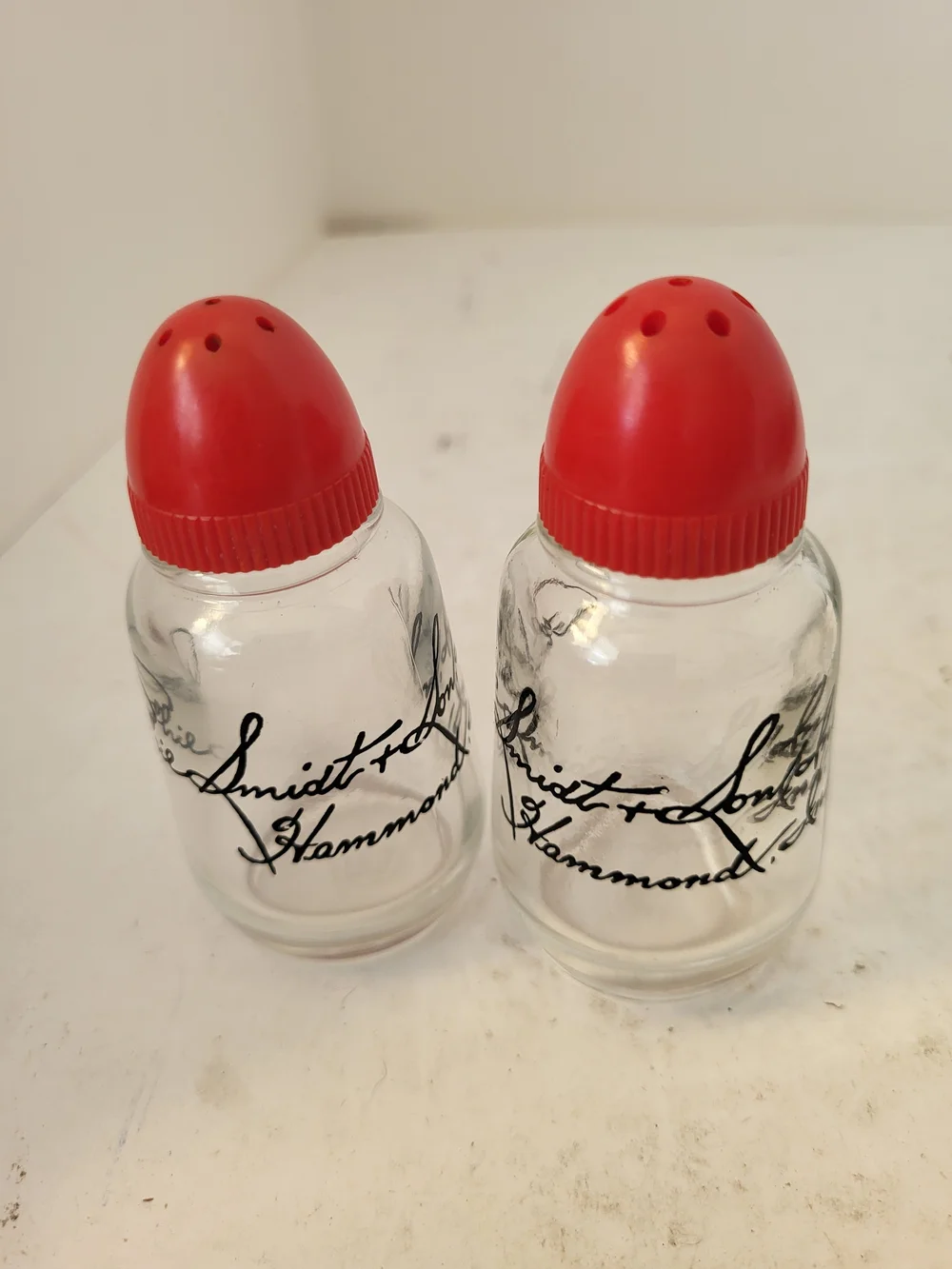 1950s Hazel Atlas Phil Smidt & Son Hammond, Indiana Salt and Pepper Shakers